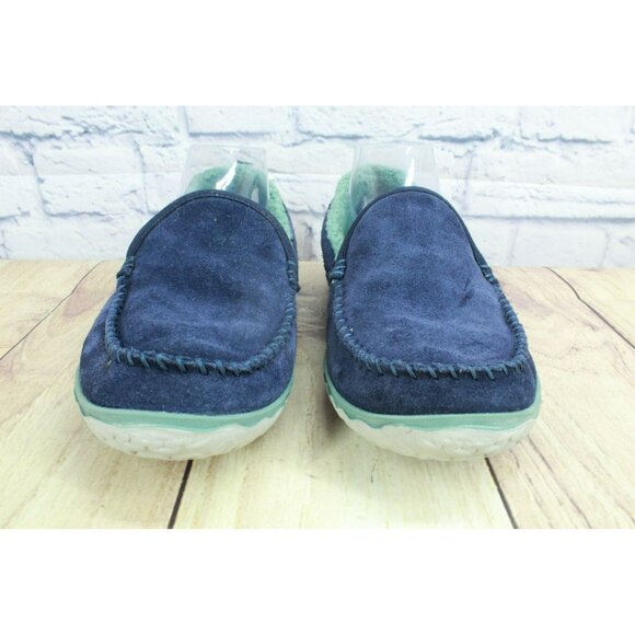 LL Bean Blue Suede Fleece Lined Mountain Moccasin Slippers Slip-On Size 9 M - Picture 4 of 9